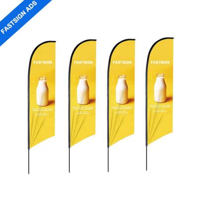 China New Pattern Custom Hotel and Resort Flag Outdoor Advertising Feather Shape Beach Flying Flag Banner With Spike Base 3.4m for sale