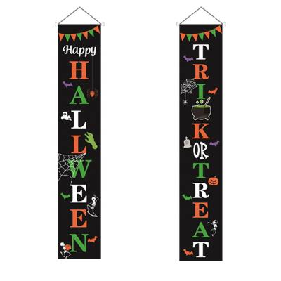 China Hot Selling Sports and Games Amazon Printed Trick or Treat Couplet Polyester Porch Banner Hanging Flag for Halloween Party for sale