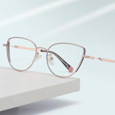 China For Wholesale Custom Eyewears Cat Eye Glasses Metal Eyeglass Temple 2022 Logo Fashion Shades Wave Curved Computer Glass for sale