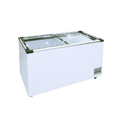 China Hot Color Steel Plate Display Case Food Supermarket Flat Glass Double Door Commercial Freezer for sale