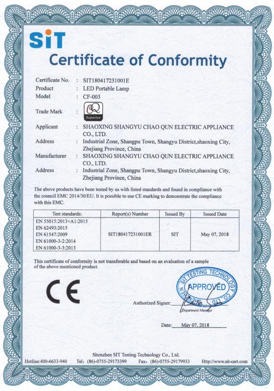 EMC - Shaoxing Shangyu Chaoqun Electric Appliance Co., Ltd.