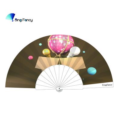 China Art Plastic Hand Fan Customized Folk Nylon Fabric Hand Held Fans Plastic Fan for sale