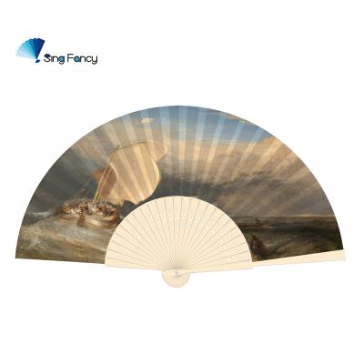 China China Summer Promotion Gifts Cheap Durable Bamboo Cloth Hand Folding Fans for sale