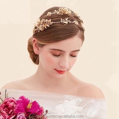 China Bridal Hair Accessories Vintage Gold Baroque Pearl Headbands Wedding Bridal Hair Accessories Jewelry Pearl Headpieces Tiara for sale