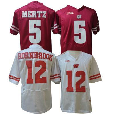 China Shirts & Principal 2021 New Red White NCAA Football Jersey #12 Hornibrook #5 Mertz Quilted Logo Best Quality for sale