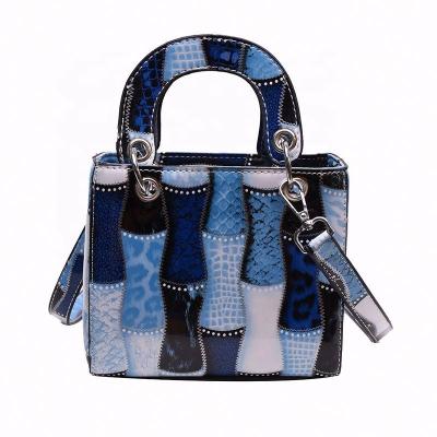 China Unique New Trend 2022 High Quality Color Block Patchwork Women Handbags Women Cross - Body Tote Bag Custom Snakeskin Rhinestone Purses and Purses for sale