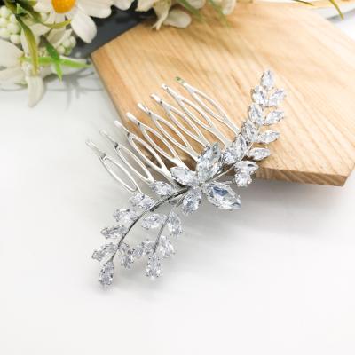 China Hot Selling Popular Zircon Leaf Wedding Bridal Hair Accessories Decoration Headpiece Hair Combs for sale