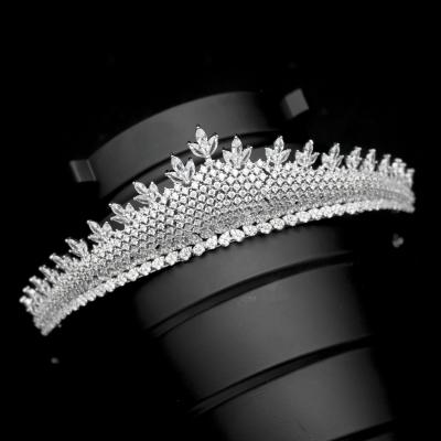 China Fashionable Elegant High Quality Shining Elegant Wedding Pageant Crowns CZ Royal Bridal Queen Cubic Zirconia Bridal Crown for sale