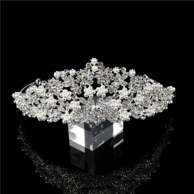 China New High Quality Elegant Fashionable Crystal Rhinestone Pearl Froal Wedding Tiara Bridal Crown Headpiece for Pageant for sale