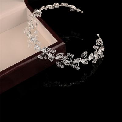 China High Quality Cheap Wholesale Elegant Trendy Tiara Headband Bridal Party Headband Rhinestone Ribbon Leaf Party SG0184 for sale