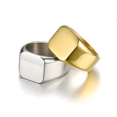 China FASHIONABLE High Polished Steel Titanium Metal Custom Name Rings Square Engraved White To Customize Gold Mens Stainless Steel Rings for sale