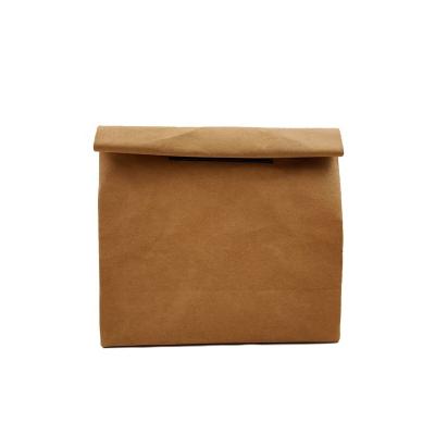 China Lightweight Eco Friendly Custom Printed Waterproof Kraft Paper Lunch Bag For Storage Food Without Handle for sale