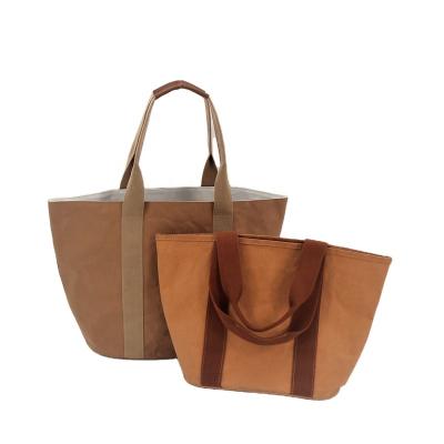 China Eco-Friendly Environmental Protection Simple Tote Bag Shoulder Handbag Washable Kraft Paper Bag for sale