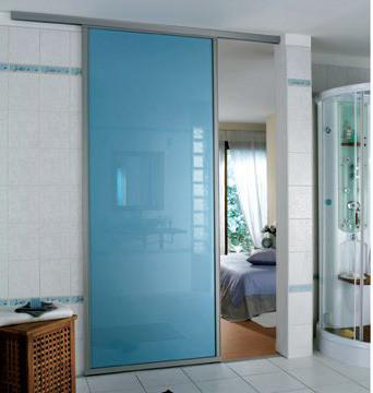 China Blue Tempered Glass Door , Tempered Glass Toilet Door No holes for sale