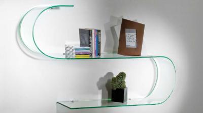 China Highly Adaptable Tempered Curved Glass Shelves , Store Glass Shelves for sale