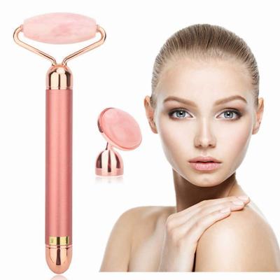 China High Quality Face Beauty Products Gemstone Rose Quartz Face Roller Slimming Massager Device for sale