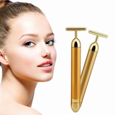 China Black Electric Beauty Tool Facial Stick V Face Lift Magnet Wrinkle Remover 24K Gold Massager Gallstone Massage Roller for sale