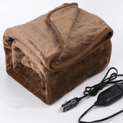 China Therapy Car Electric Blanket 12V Plush Heated Blanket For Travel Fleece Plaid Car Heated Blanket for sale