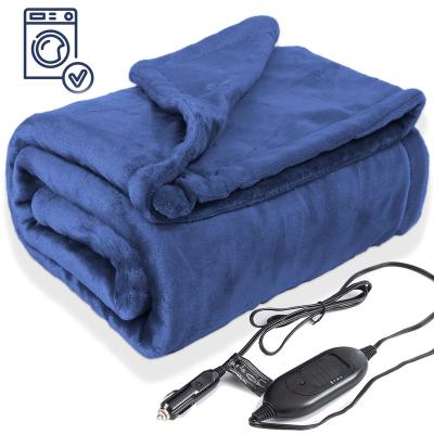 China Therapy 12 Volt Machine Washable Electric Heated Blanket For Car With Adjustable Thermostat 3 Heating Level Electric Blanket Flannel for sale