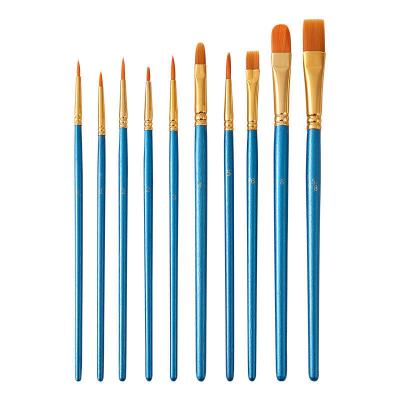 China Painting& Drawing Artist BSCI Factory Audit Supplies 10 Pcs Blue Wood Nylon Hair Pearl Handle Paints Good Professional Artist Brush Set for sale