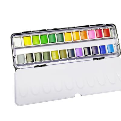 China Solid Watercolor Drawing Paint Set 24 Colors Individual 2ML Plastic Boxes With Ring Holder Safety Rich Pigments Vibrant Non-Toxic for sale