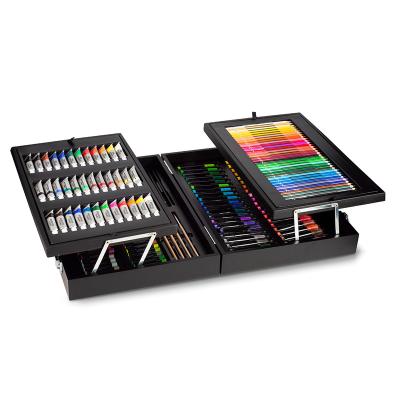 China Drawing Writing Painting Mixed Media Art Set Artist Collection 174 Pcs Drawing Tool Wooden Box With Double-Ended Polypropylene Dye Watercolor Pen for sale