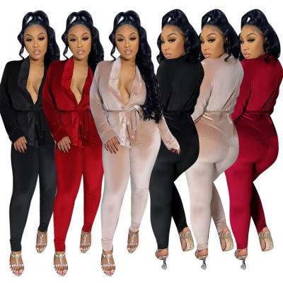 China New Anti-Static Solid Color Women's Velvet Long Sleeve Two Piece Set Korean Fashion Leisure for sale