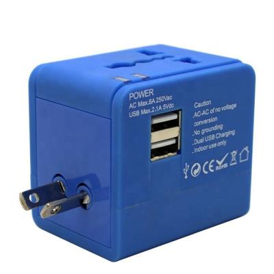 China Blue Color Popular Gift Universal Travel Adapter With Usb Us Uk Eu Aus Plug for sale