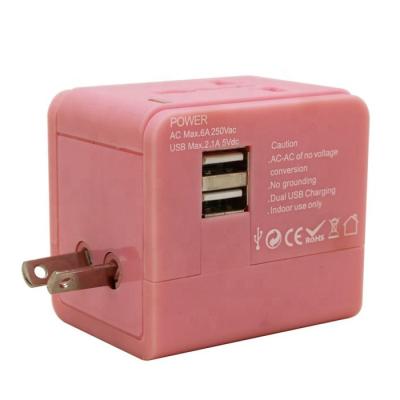 China Pink Color Fast Charging Universal Travel Adapter Smart Dual Usb Adapter for sale