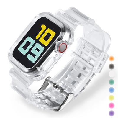 China Clear Band + Fanshion Sports Case For Apple Watch 7 Se 6 5 4 3 2 1 Transparent Silicone Strap For iwatch Strap 40mm 44mm 42MM 41MM 45MM for sale