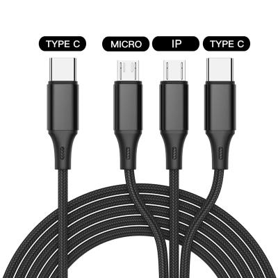 China Quick Charging Speed ​​3 in 1 Micro USB C Cable Type Palladium Charging Cable to USB C USB Phone for Iphone 12 Nylon Cable Mobile Phone Accessories for sale