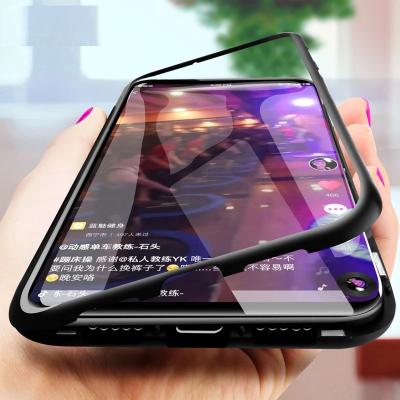 China Magnetic Anti-drop Metal Phone Case For Samsung Galaxy A50 Tempered Glass Cases Cover For Samsung A50 A10 A30 A70 M10 M20 M30 Case for sale