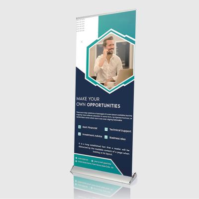 China Retractable Luxury Aluminum Wide Base Easy To Carry Single-screen Roll Up Banner Stand for sale