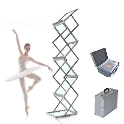 China Outdoor foldable aluminum standee magazine catalog promotion standee display rack folding frame A4 size portable brochure stand for promotion for sale