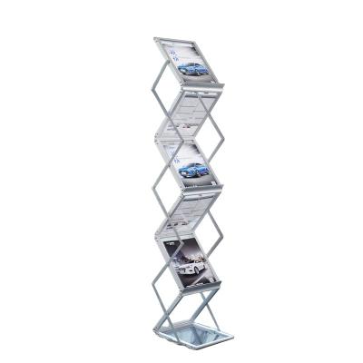 China Easy to Install and Folding Zigzag Magazine Catalog Holder A4 Size Aluminum Acrylic Brochure Stand Stands for Promotional Advertising for sale