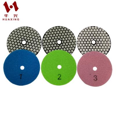 China Stone Polishing Premium Grade 4 /100 mm Flexible Step 3 Inch Dry Wet Polish Pad For Granite Marble Concrete Polishing for sale