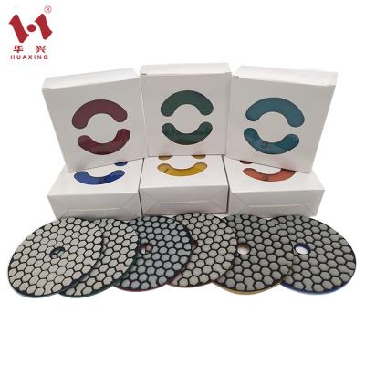 China Huaxing Step 6 Step 3 Stone 4 Inch Flexible Resin Dry Polish Pad For Granite Marble for sale