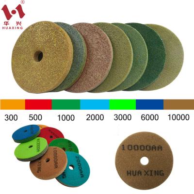 China Huaxing Stone Polishing Pads 5inch 3inch 4 6inch 7inch Grit Polish Pads Diamond Fiber Buffing Pads Sponge 8inch 300-10000 For Marble for sale