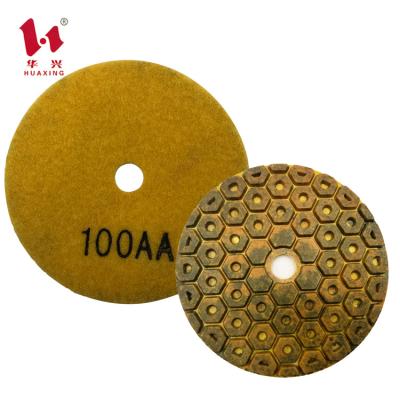 China For Granite Huaxing Diamond Tools 4 Inch 100mm Wet / Dry Stone Diamond Metal Resin Polishing Pads for sale