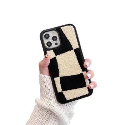 China MAKE UP 3D Cartoon Custom Embroidered Leather For Phone Case 13 Colors Make Up Cell Phone Case Chenille Embroidery for sale