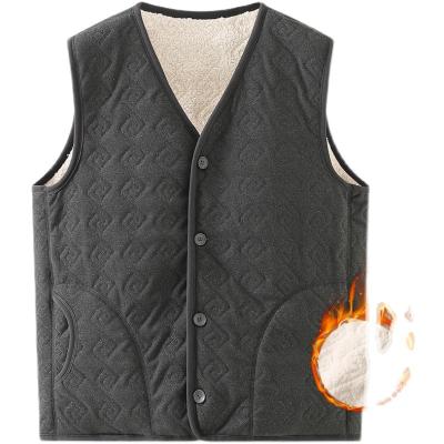 China Vintage Autumn And Winter Wool Vest Men's Fleece Lined Straight Thermal Button Dad Cotton Loose Vest for sale