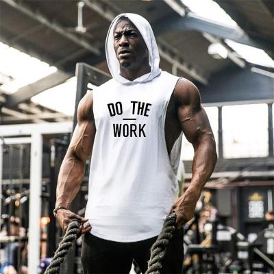 China QUICK DRY Mens Workout Tank Top Bodybuilding Hooded Muscle Cut Out T-shirt Gym Sleeveless Hoodies for sale