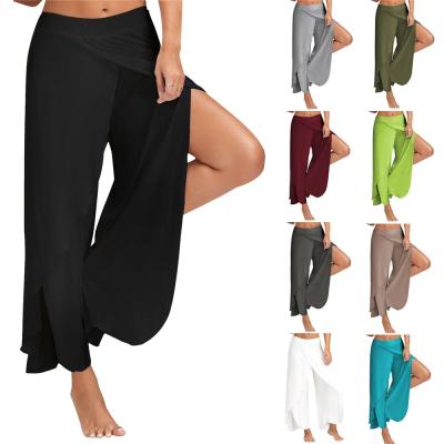 China 2021 Hot Selling Anti-wrinkle Women's Pure Color Sports Fitness Yoga Pants Wide Leg Pants for sale