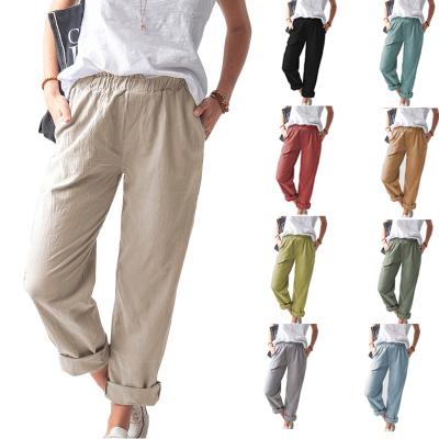 China 2021 Summer Amazon Loose Pants Breathable Border Straight Pants New European And American Solid Color Casual Elastic Waist High for sale