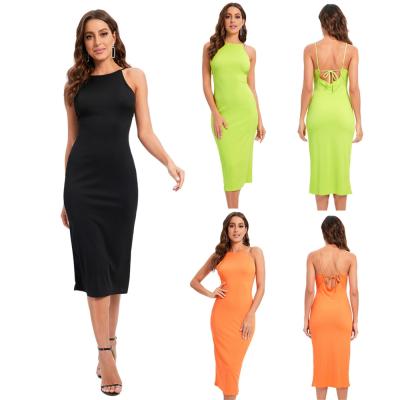 China 2022 Wholesale Halter Color Dress Sheer Sexy Vest Dress Breathable Tight-Fitting Women for sale