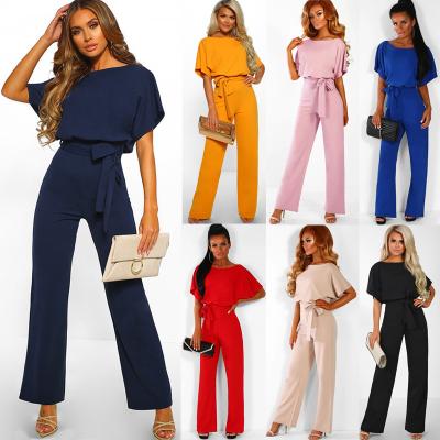 China 2022 Solid Color Fashion Short Sleeve Summer Wide Leg Overalls Breathable Elegant Women for sale