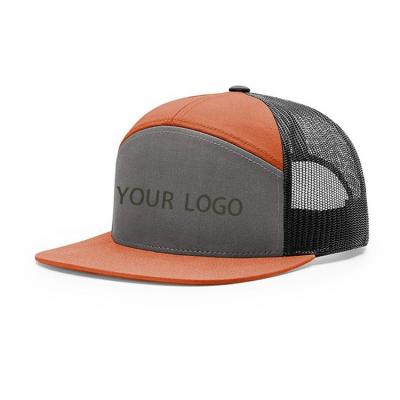 China Wholesale Custom Image Flat Brim Logo 7 Panel Snapback Hat Trucker Hat for sale