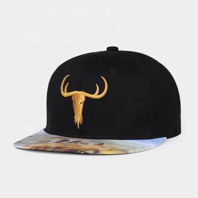 China 2020 COMMON 6 Panel Printed Brim Custom Flat Snapback Hat With 3D Embroidery for sale