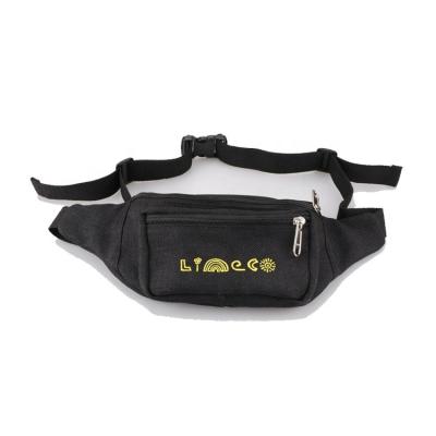 China Heavy Duty Custom Black Canvas Pussy Bag Waist Bag With Embroidery Waist Bag For Men for sale