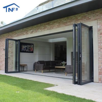 China Outdoor Waterproof Anti-theft Glass Door Bi-Fold Doors Aluminum Glass Patio Sliding Bi Folding Door for sale